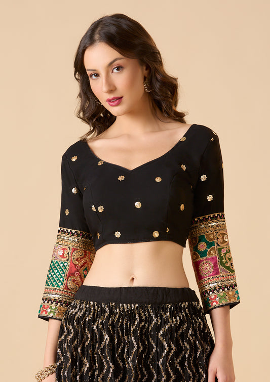 Black Georgette Sweetheart Neck Full Sleeve Readymade Blouse