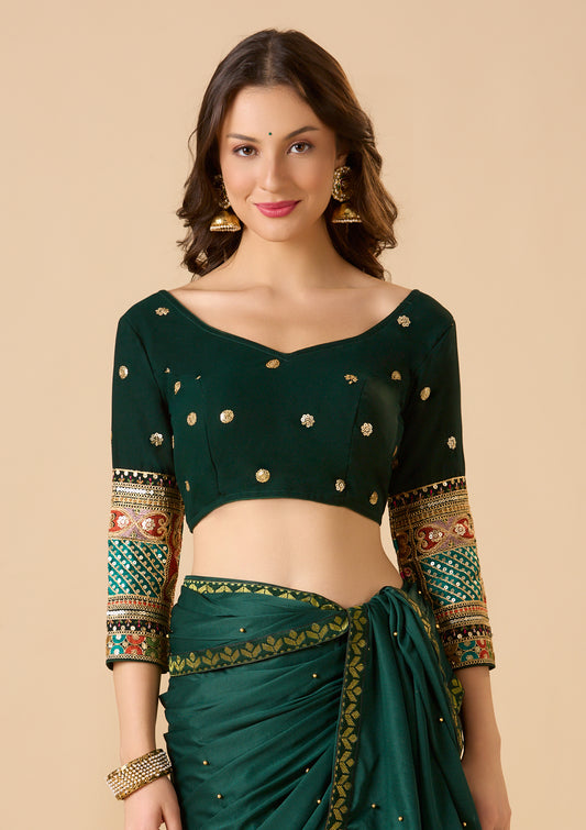 Green Georgette Sweetheart Neck Full Sleeve Readymade Blouse