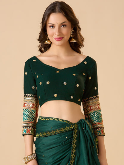 Green Georgette Sweetheart Neck Full Sleeve Readymade Blouse