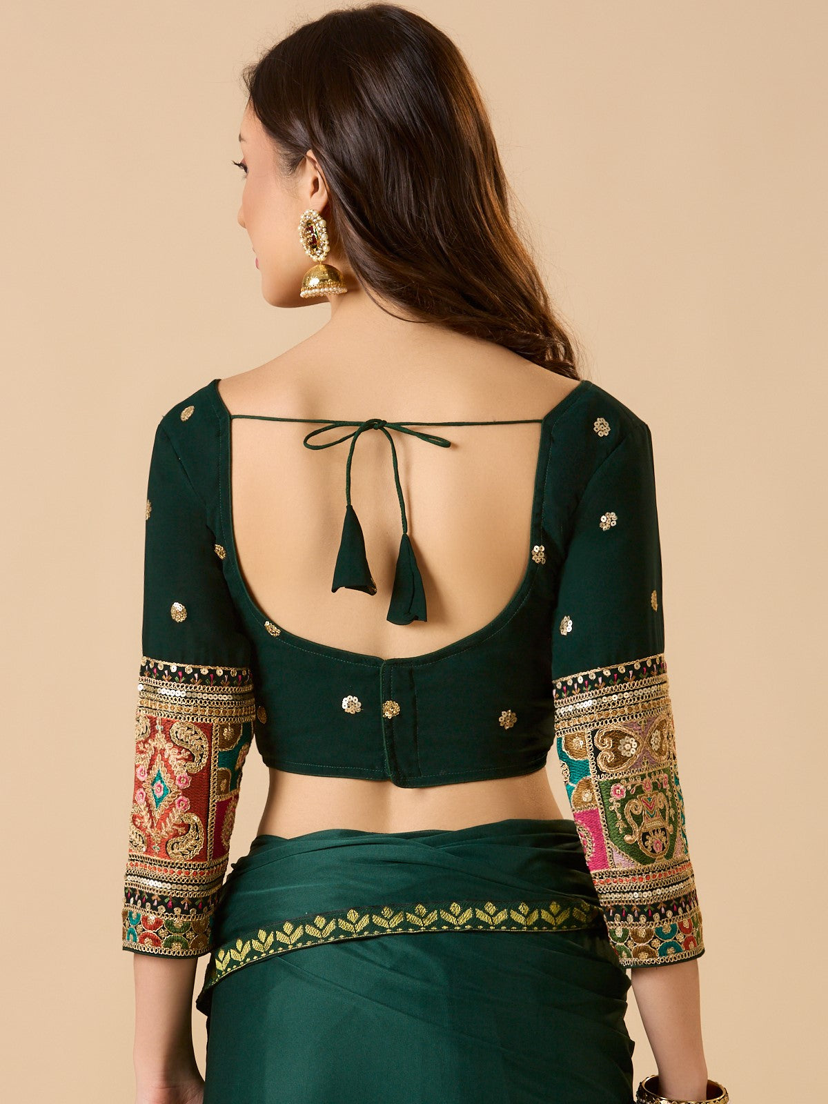 Green Georgette Sweetheart Neck Full Sleeve Readymade Blouse