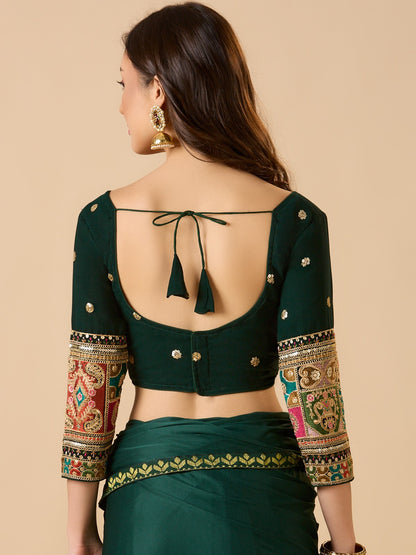 Green Georgette Sweetheart Neck Full Sleeve Readymade Blouse