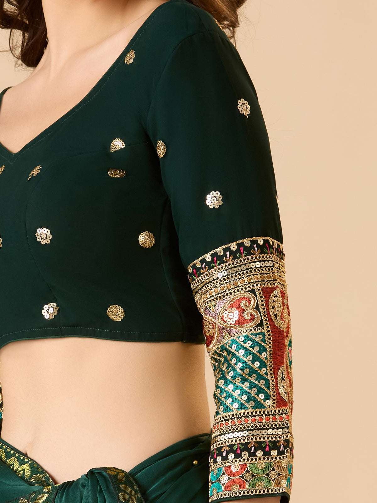 Green Georgette Sweetheart Neck Full Sleeve Readymade Blouse
