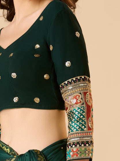 Green Georgette Sweetheart Neck Full Sleeve Readymade Blouse