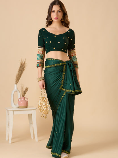 Green Georgette Sweetheart Neck Full Sleeve Readymade Blouse