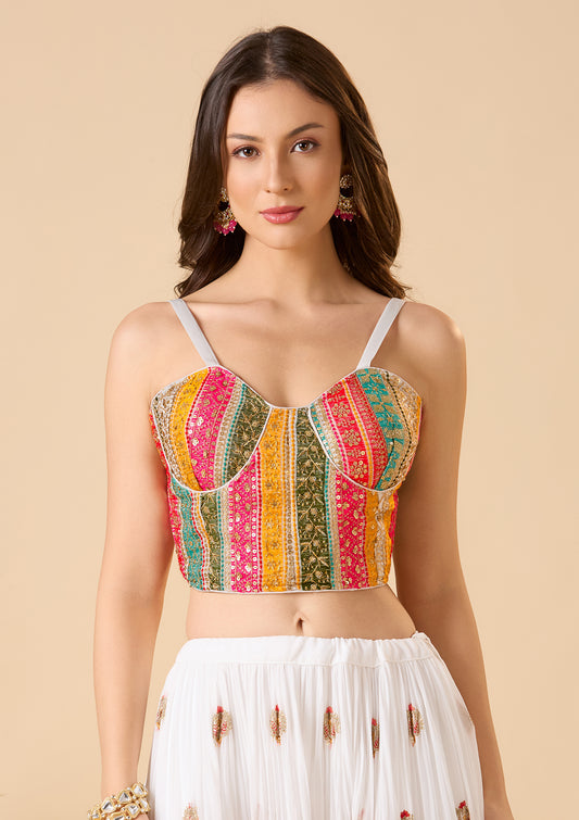 White Georgette Embroidered Corset Readymade Blouse