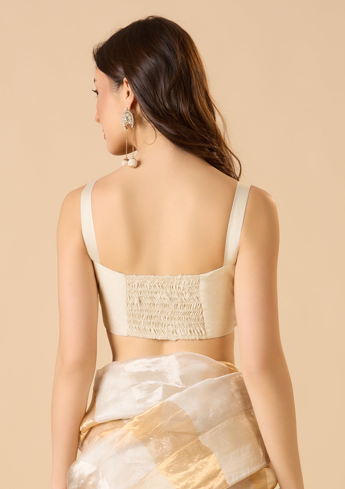 Off-White Taffeta Silk Sleeveless Readymade Blouse