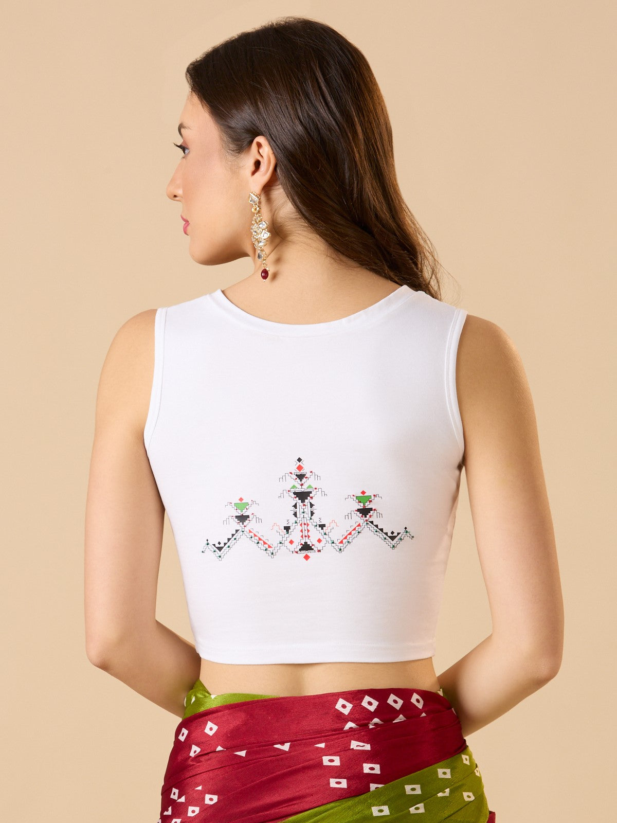 White Cotton Lycra V Neck Stretchable Sleeveless Readymade Blouse