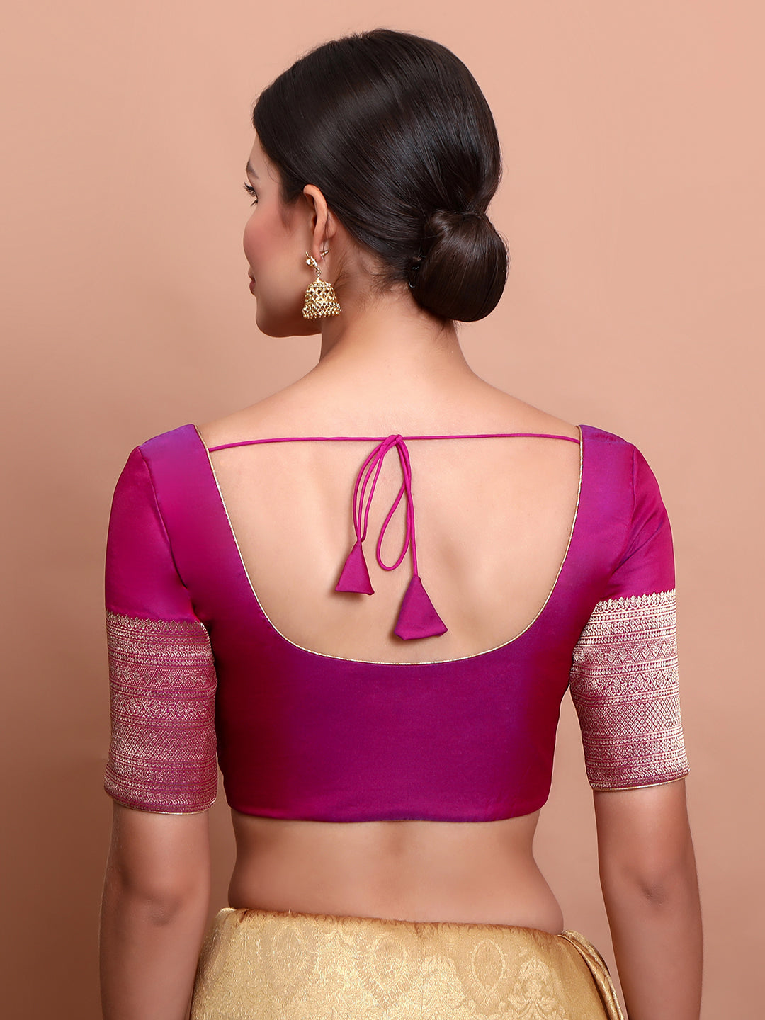 Magenta Silk Round Neck Readymade Padded Blouse