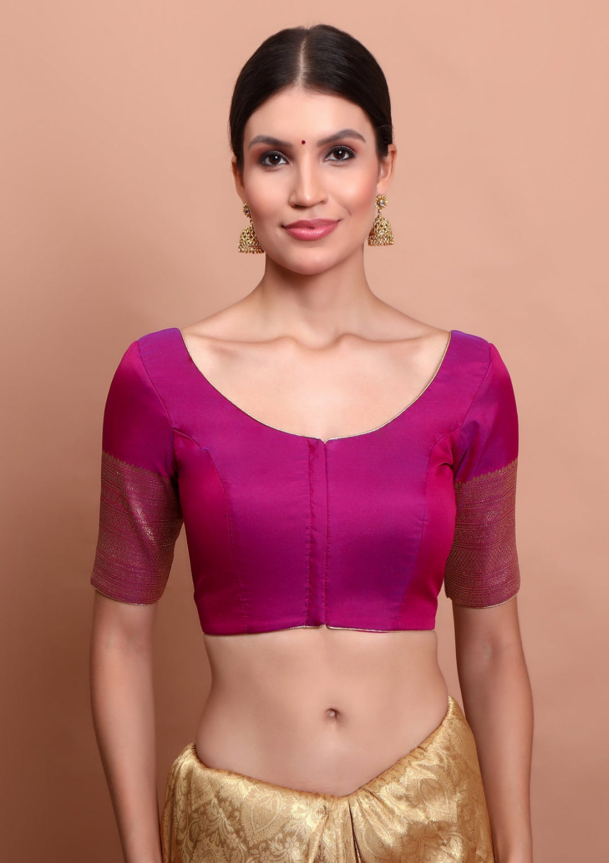 Magenta Silk Round Neck Readymade Padded Blouse