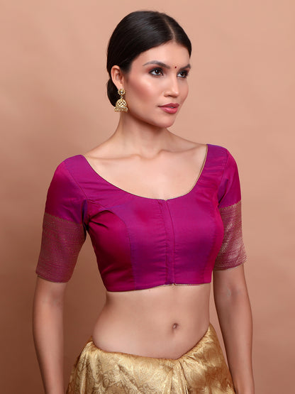 Magenta Silk Round Neck Readymade Padded Blouse