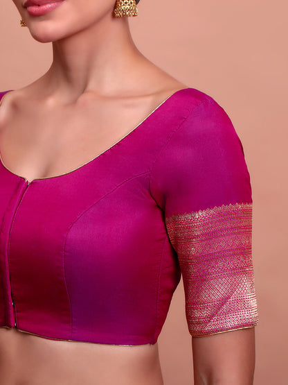 Magenta Silk Round Neck Readymade Padded Blouse