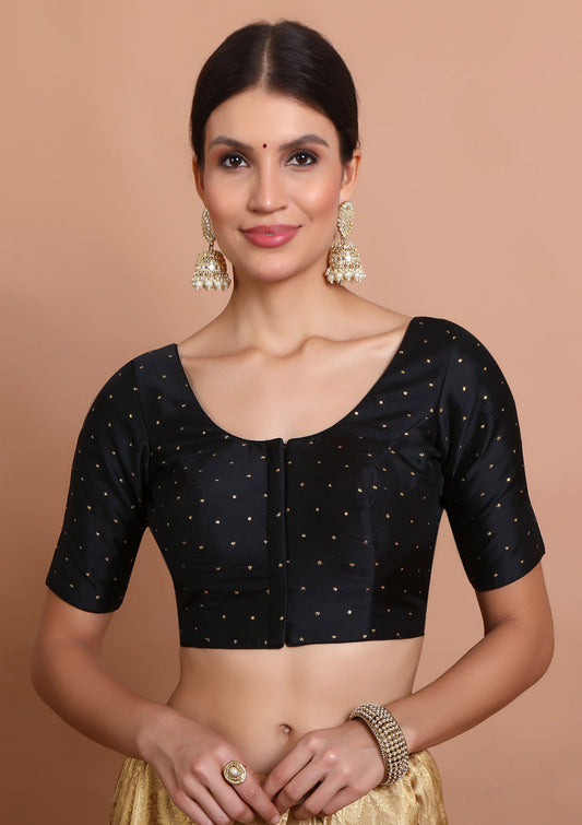 Black Silk Round Neck Readymade Padded Blouse