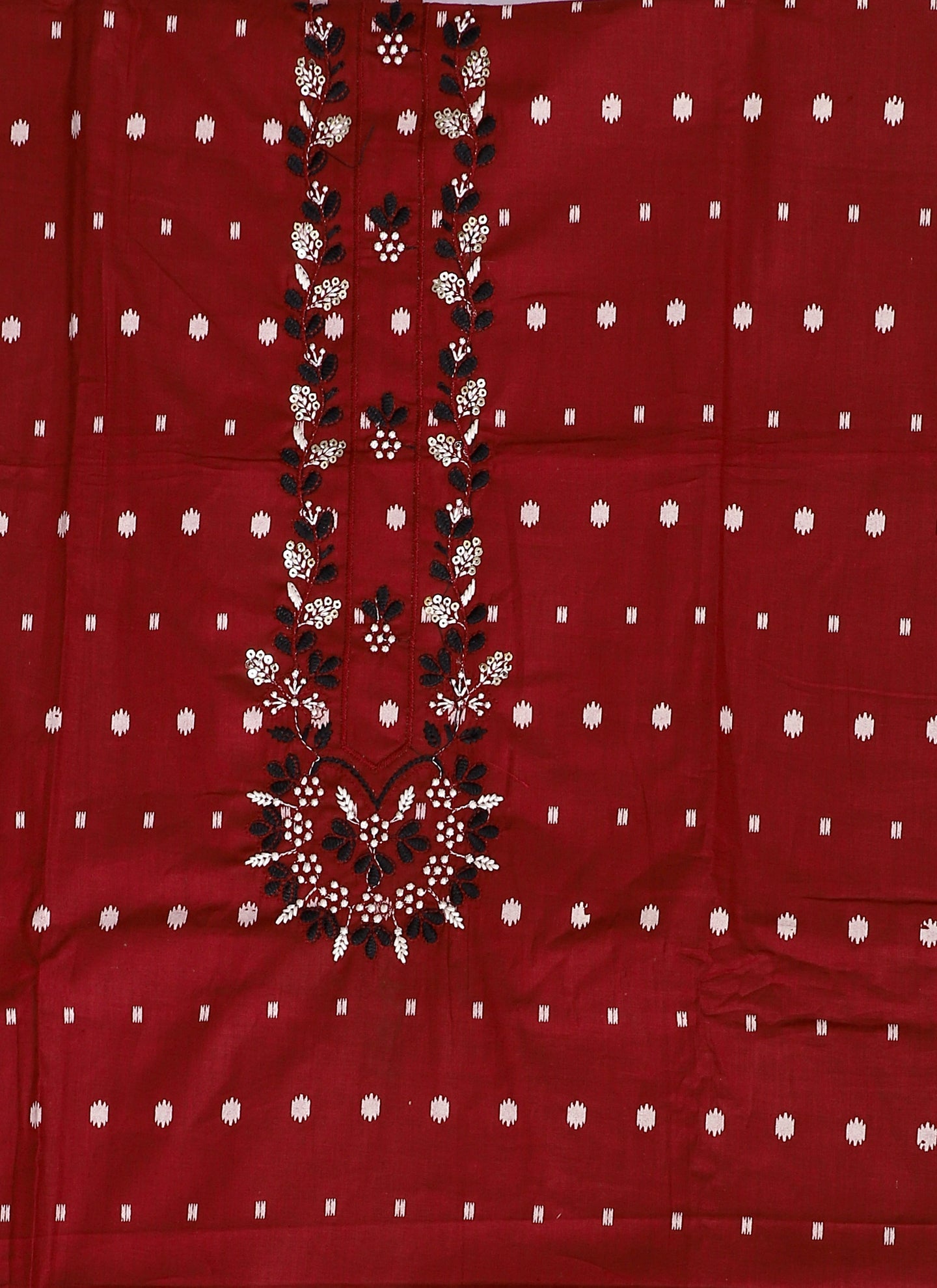 Maroon Embroidered Cotton Unstitched Dress Material