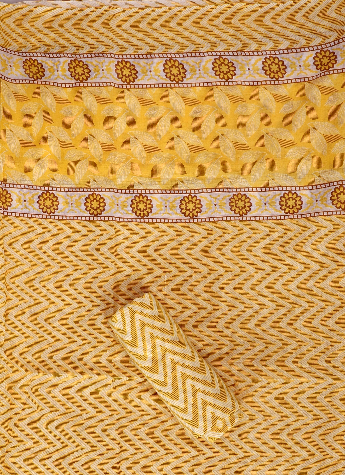 Yellow Printed Cotton Unstitched Dress Material