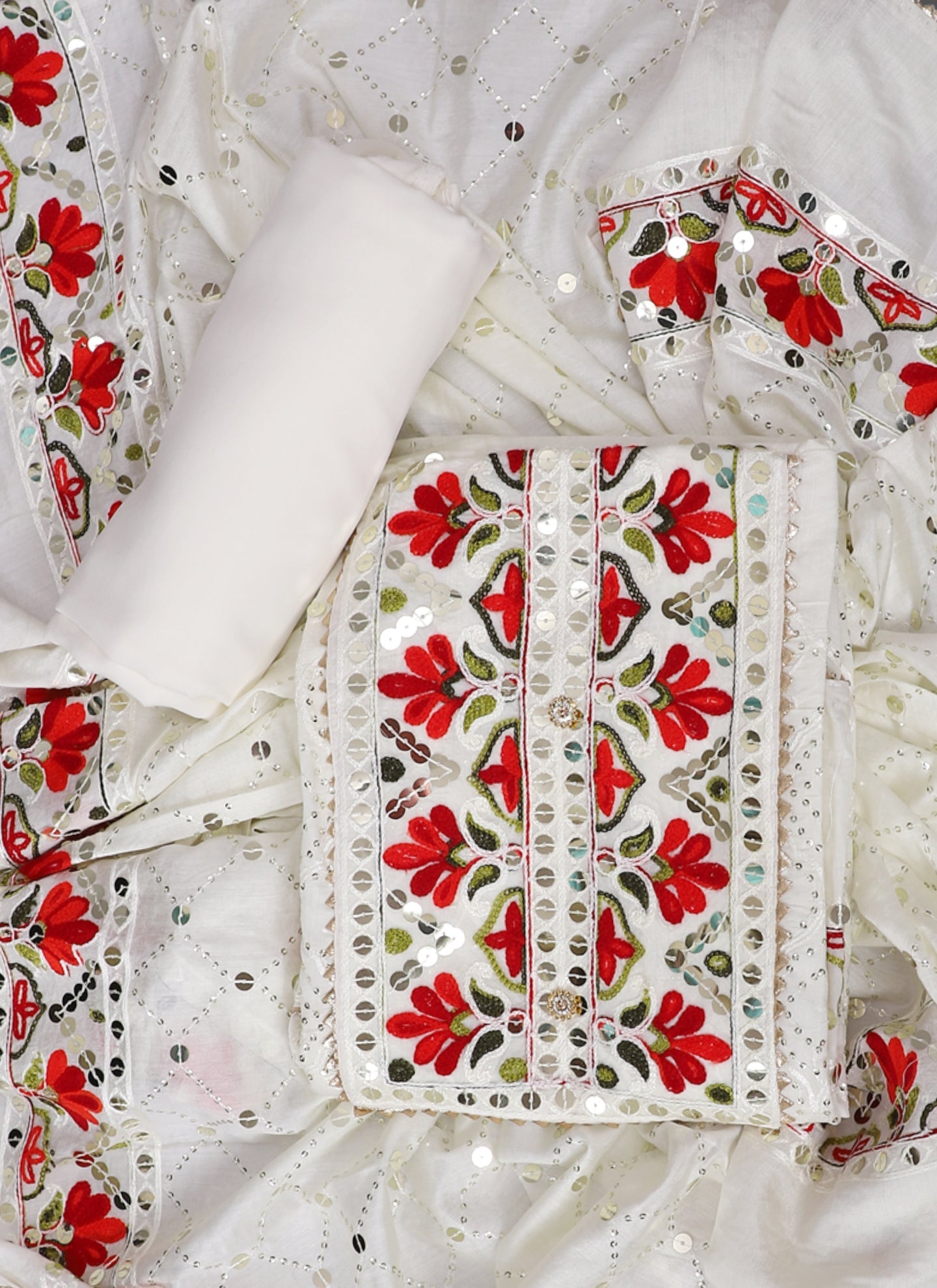 Off white Embroidered Unstitched Dress Material
