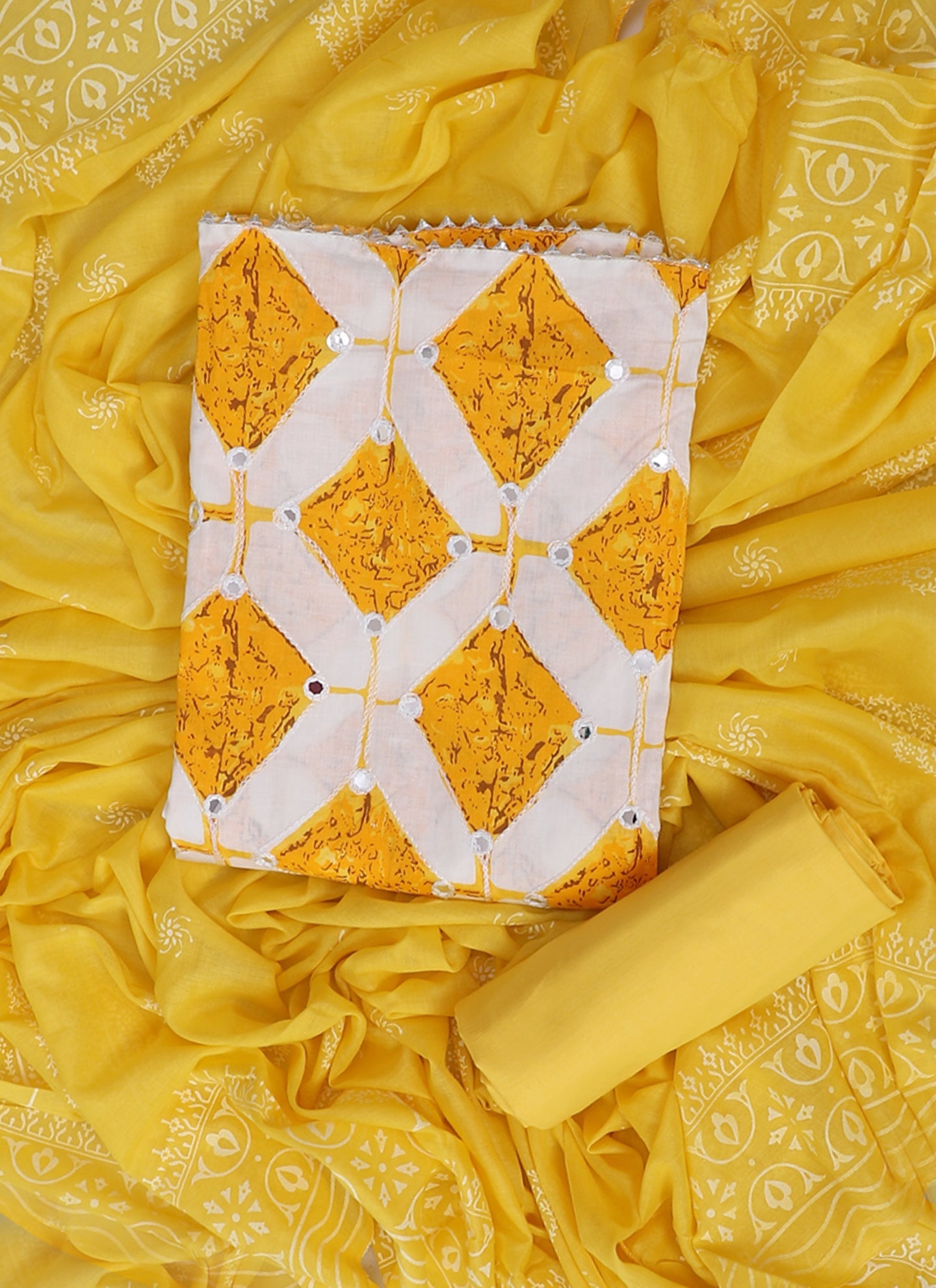 Mustard Embroidered Cotton Unstitched Dress Material