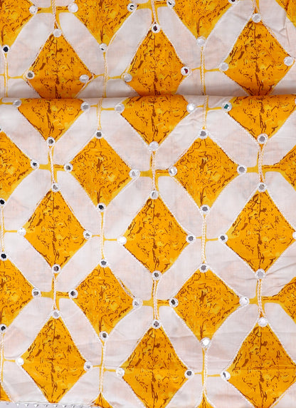 Mustard Embroidered Cotton Unstitched Dress Material