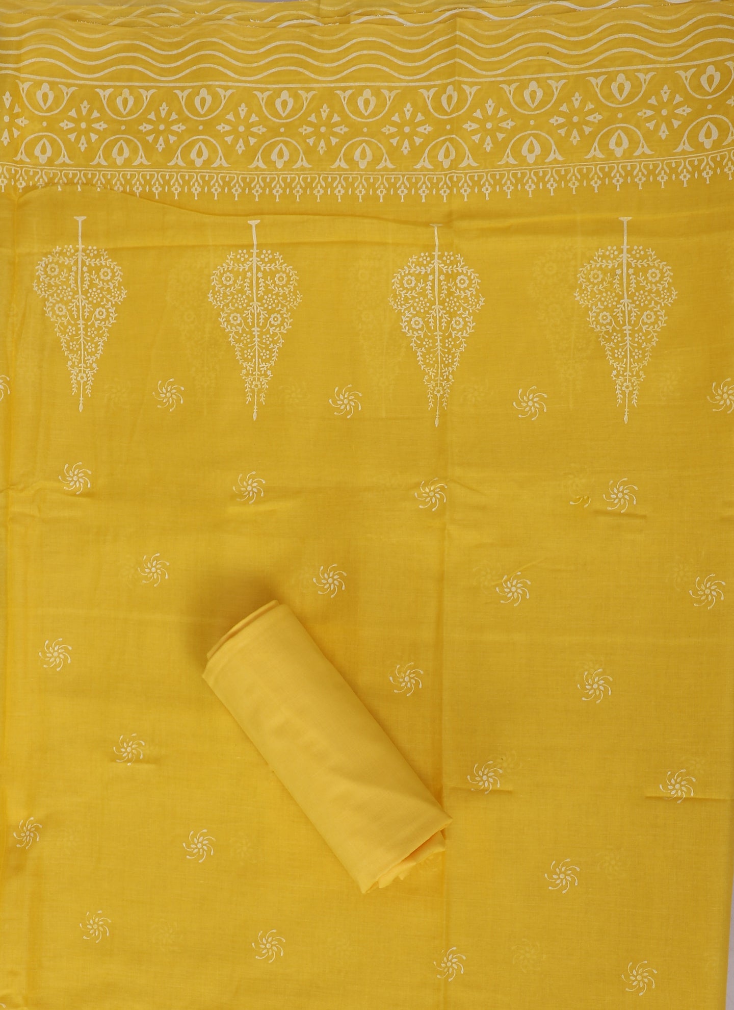 Mustard Embroidered Cotton Unstitched Dress Material