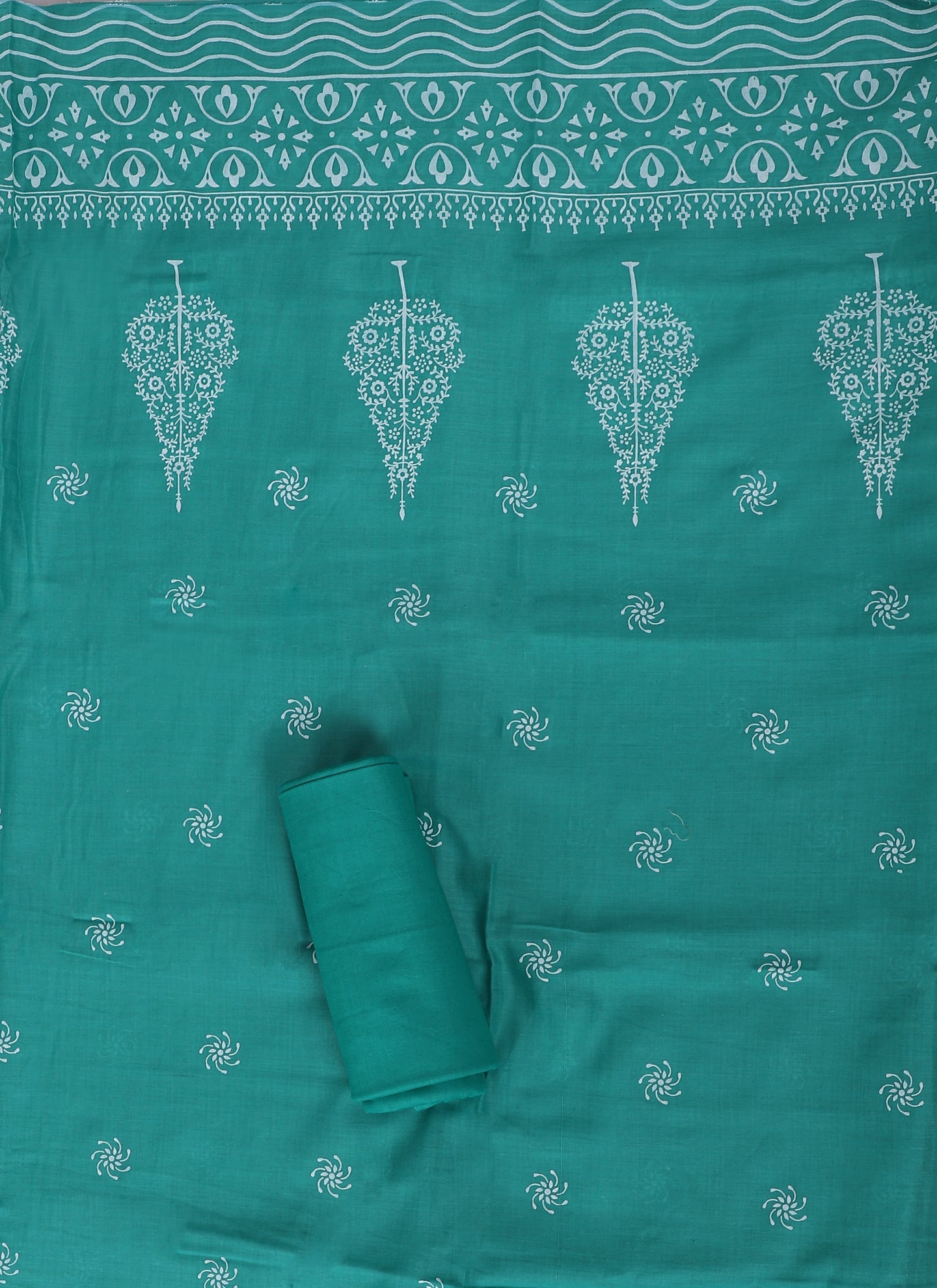 Green Embroidered Cotton Unstitched Dress Material