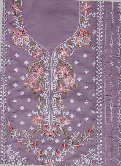 Purple Embroidered Cotton Unstitched Dress Material