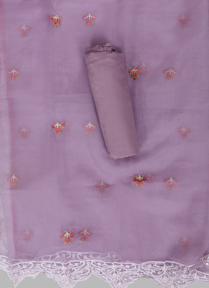 Purple Embroidered Cotton Unstitched Dress Material