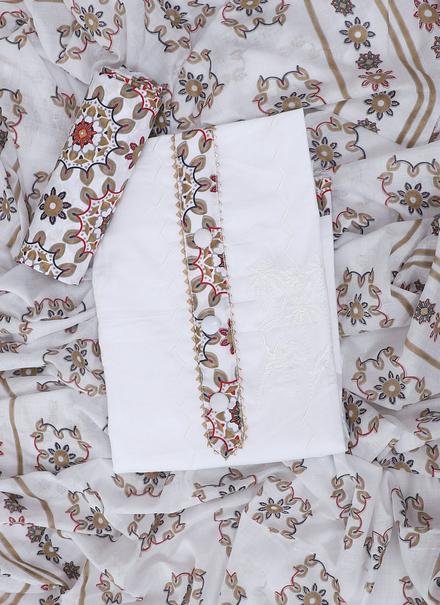 White Embroidered Unstitched Dress Material