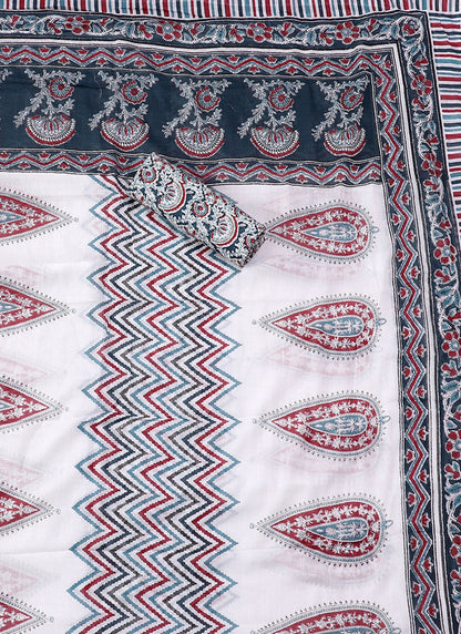 Blue and White Printed Floral Block Print Cotton Unstitched Dress Material