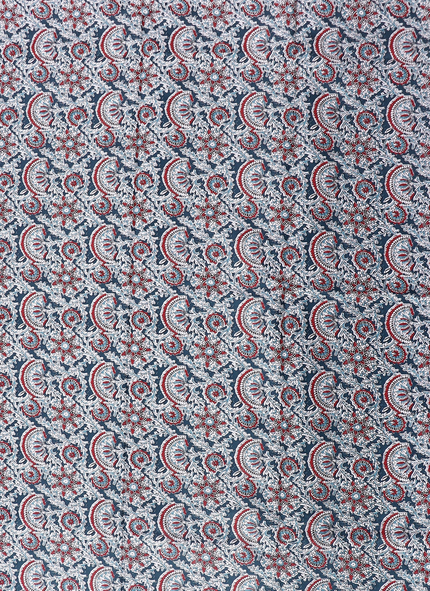 Blue and White Printed Floral Block Print Cotton Unstitched Dress Material