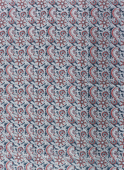 Blue and White Printed Floral Block Print Cotton Unstitched Dress Material