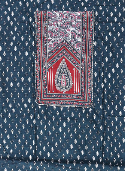 Blue and White Printed Floral Block Print Cotton Unstitched Dress Material