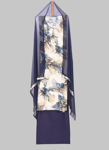 Rayon Printed Blue Unstitched Dress Material With Dupatta