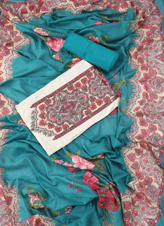 Cotton Printed Green & White Unstitched Dress Material With Dupatta