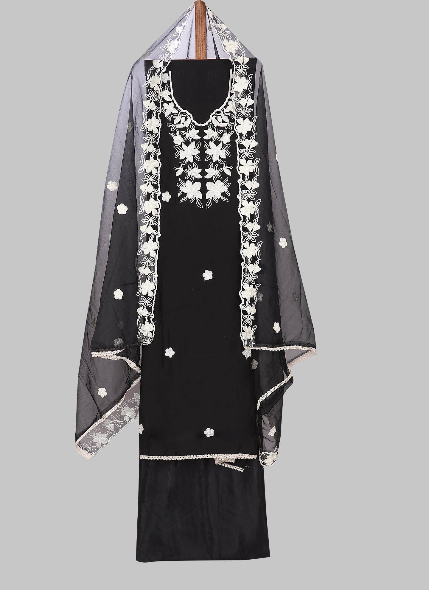 Silk Embroidered Black Unstitched Salwar Dress Material With Dupatta