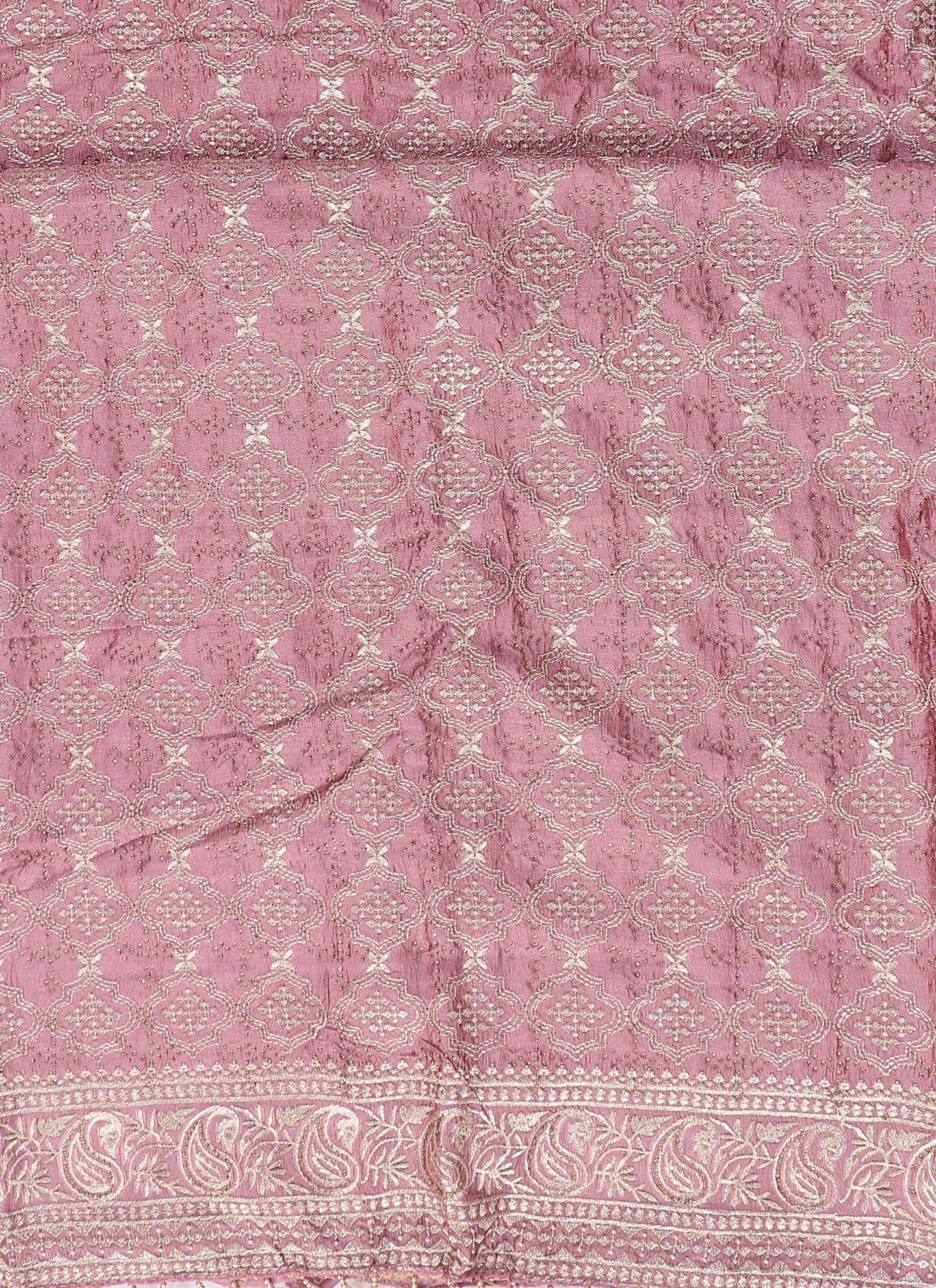 Raw Silk Embellished Pink Unstitched Dress Material With Dupatta