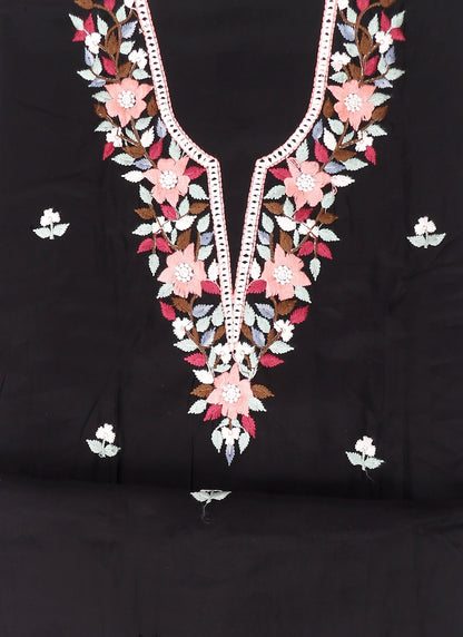 Silk Embroidered Black Unstitched Dress Material With Dupatta