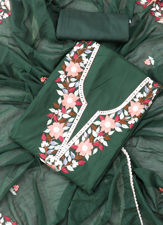 Green Embroidered Floral Silk Unstitched Dress Material