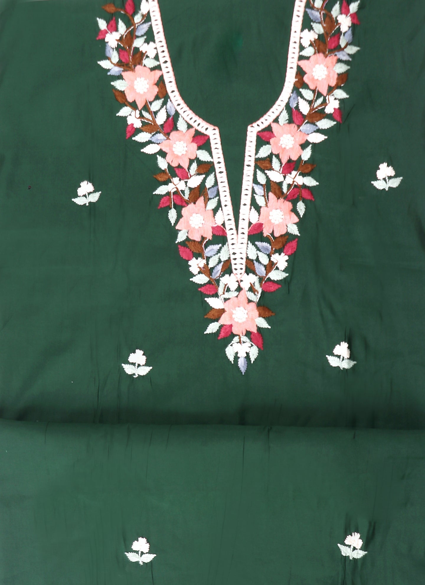 Green Embroidered Floral Silk Unstitched Dress Material