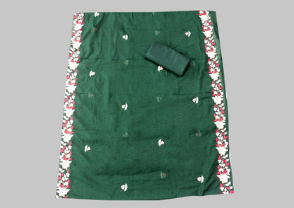 Green Embroidered Floral Silk Unstitched Dress Material