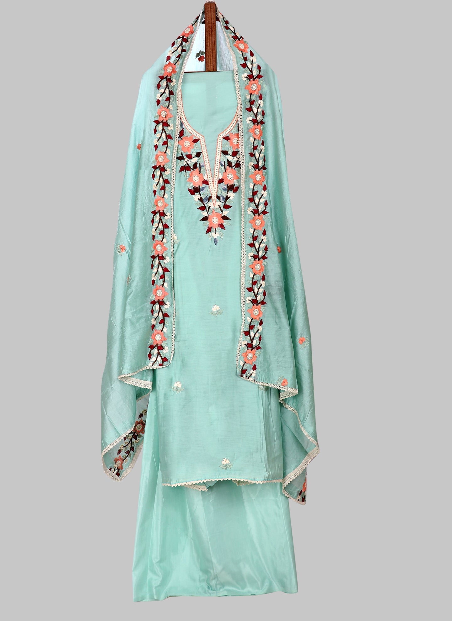 Silk Embroidered Green Unstitched Dress Material With Dupatta