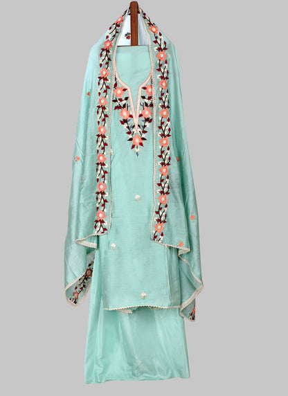 Silk Embroidered Green Unstitched Dress Material With Dupatta