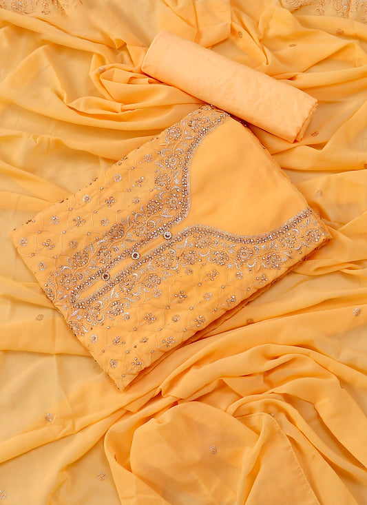 Mustard Embellished Georgtte Unstitched Dress Material