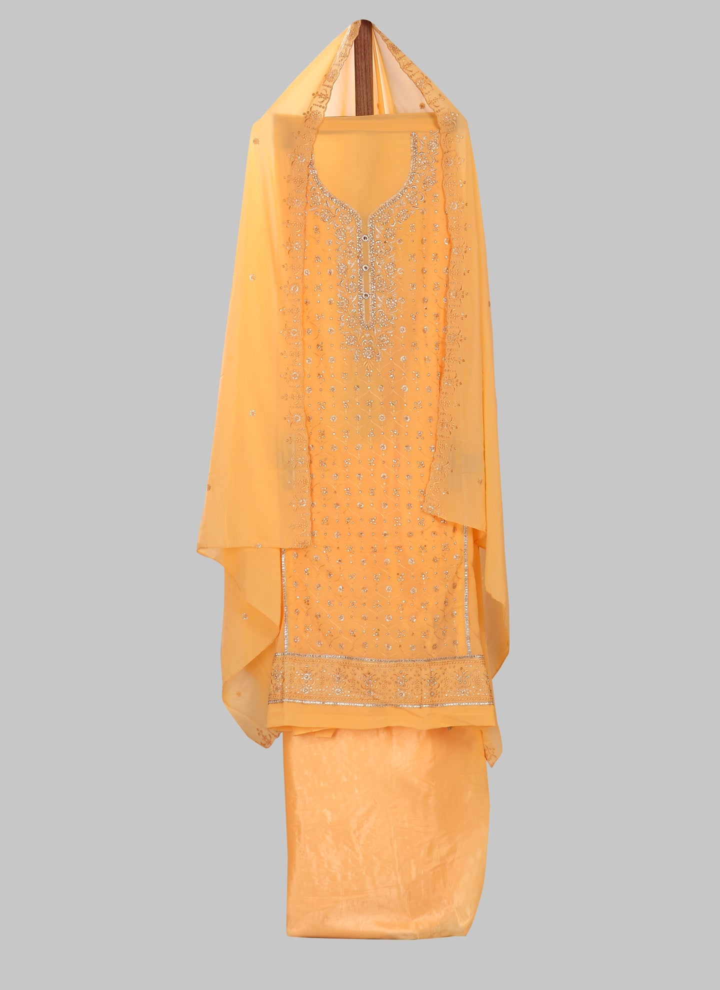 Mustard Embellished Georgtte Unstitched Dress Material