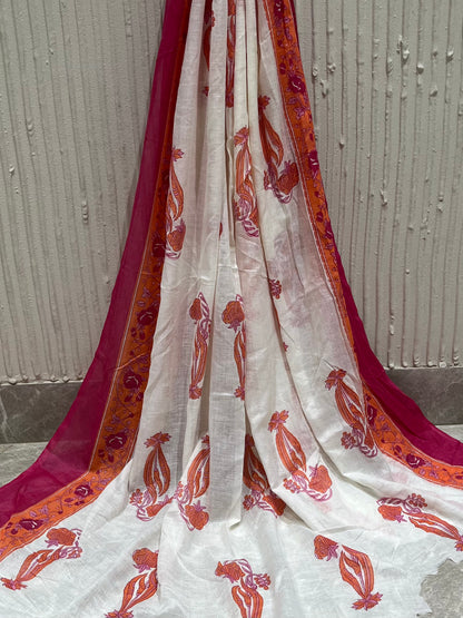 Cotton Embroidered Pink Floral Unstitched Dress Material With Dupatta