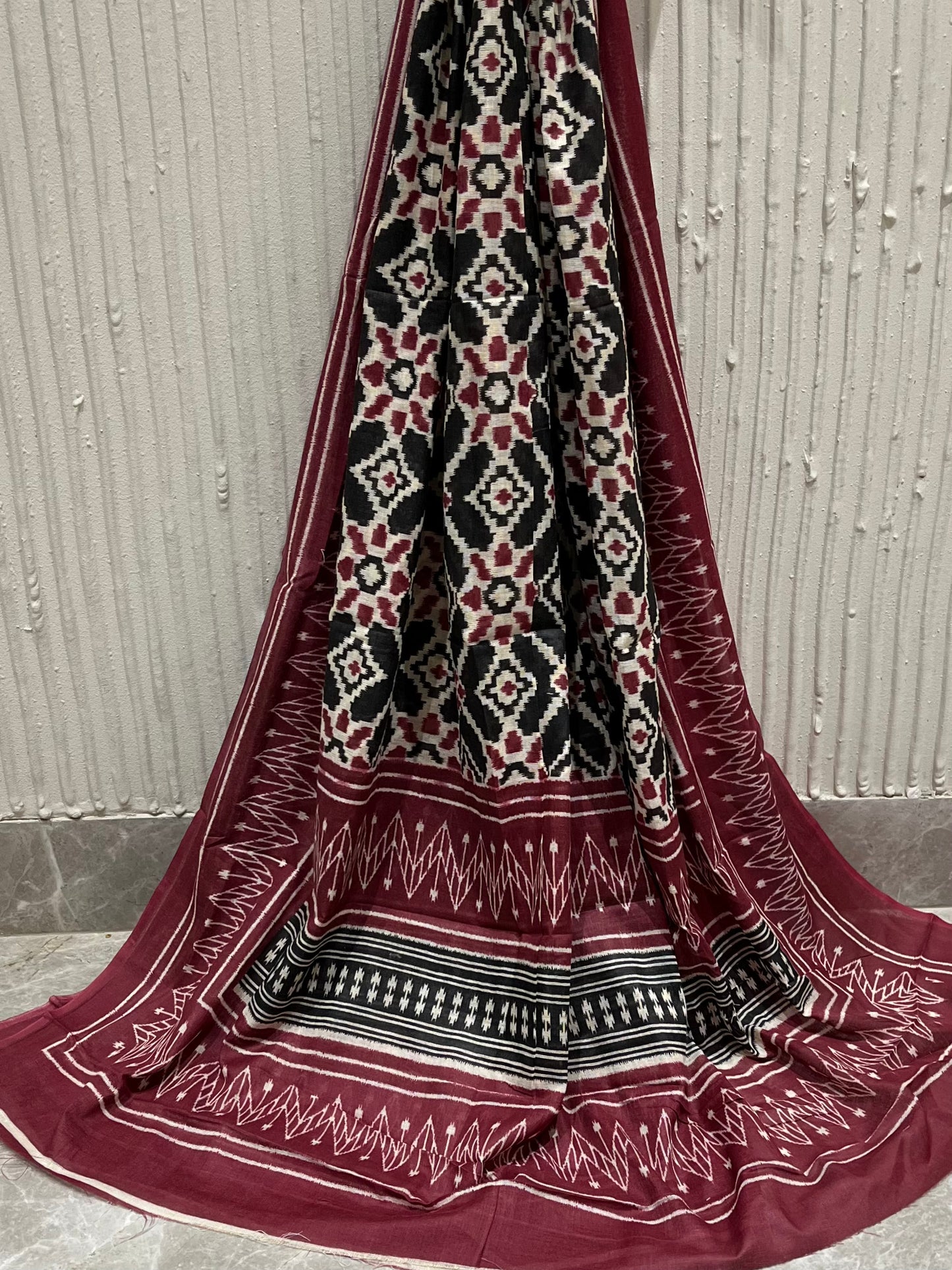 Cotton Embroidered Maroon & Black Unstitched Dress Material With Dupatta