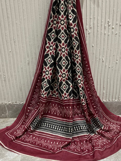 Cotton Embroidered Maroon & Black Unstitched Dress Material With Dupatta