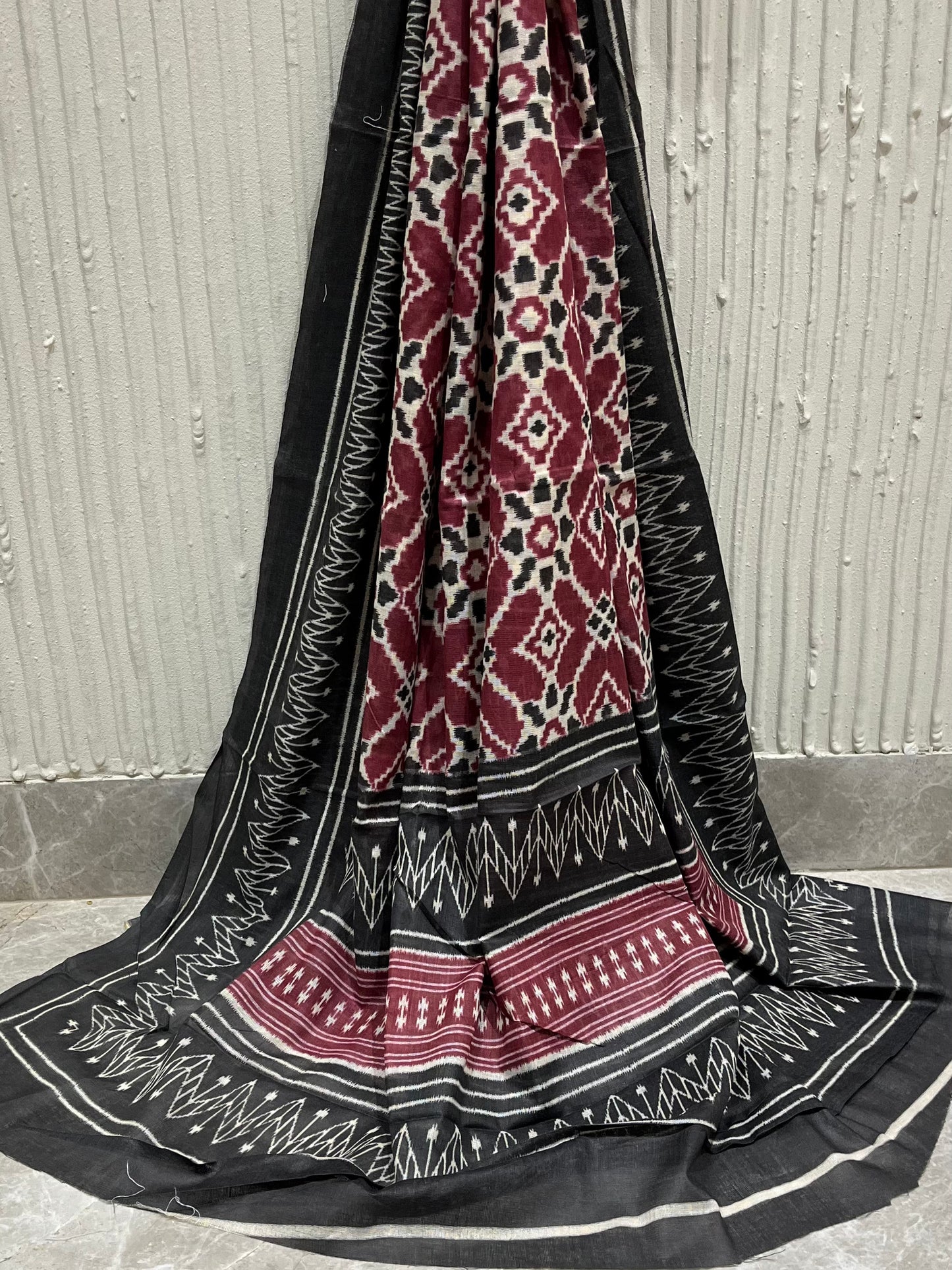 Cotton Embroidered Black & Maroon Unstitched Dress Material With Dupatta