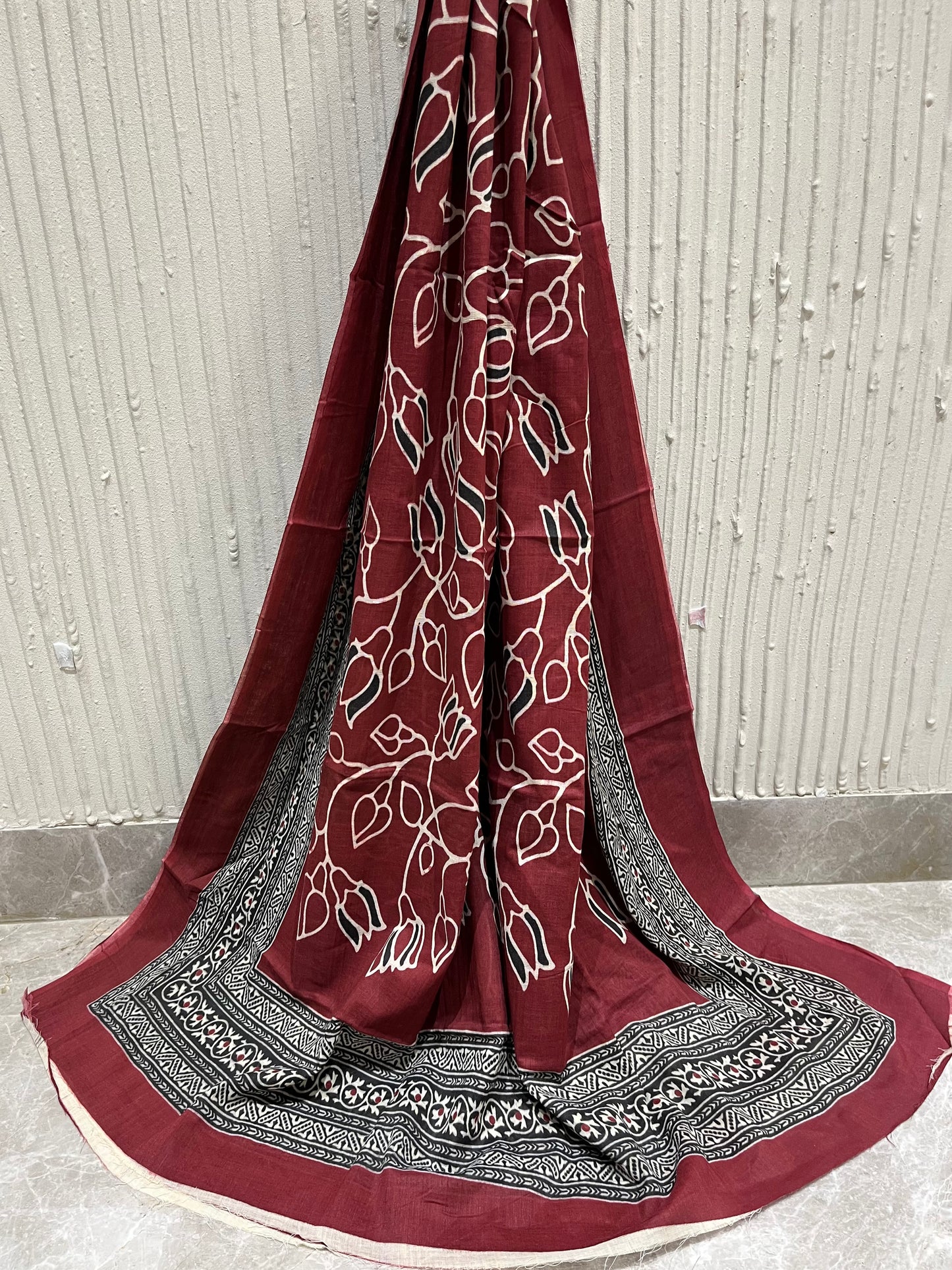 Cotton Embroidered Maroon Unstitched Dress Material With Dupatta