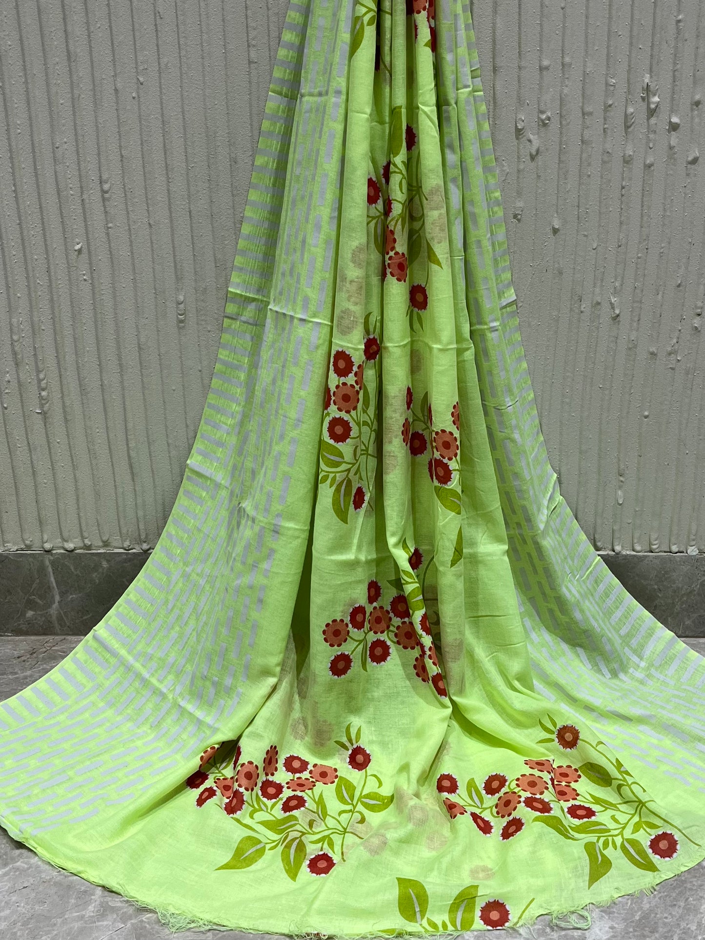 Cotton Embroidered Green Unstitched Salwar Dress Material With Dupatta