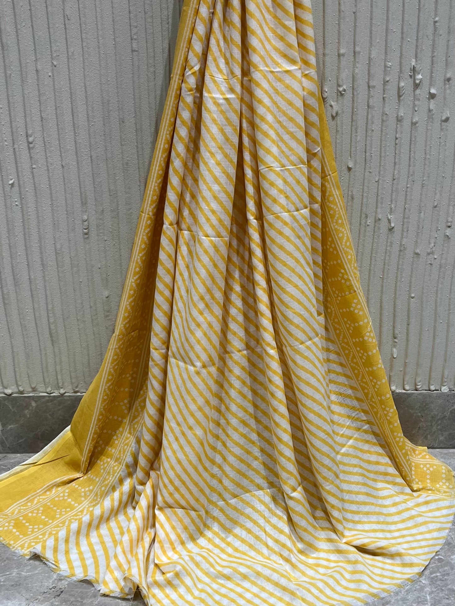 Cotton Embroidered Yellow Striped Unstitched Dress Material With Dupatta