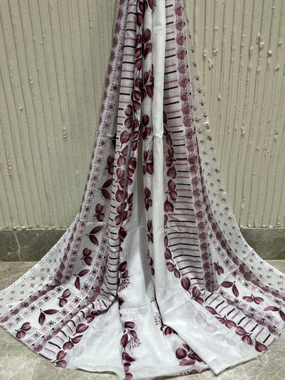 Cotton Embroidered Maroon Unstitched Salwar Dress Material With Dupatta